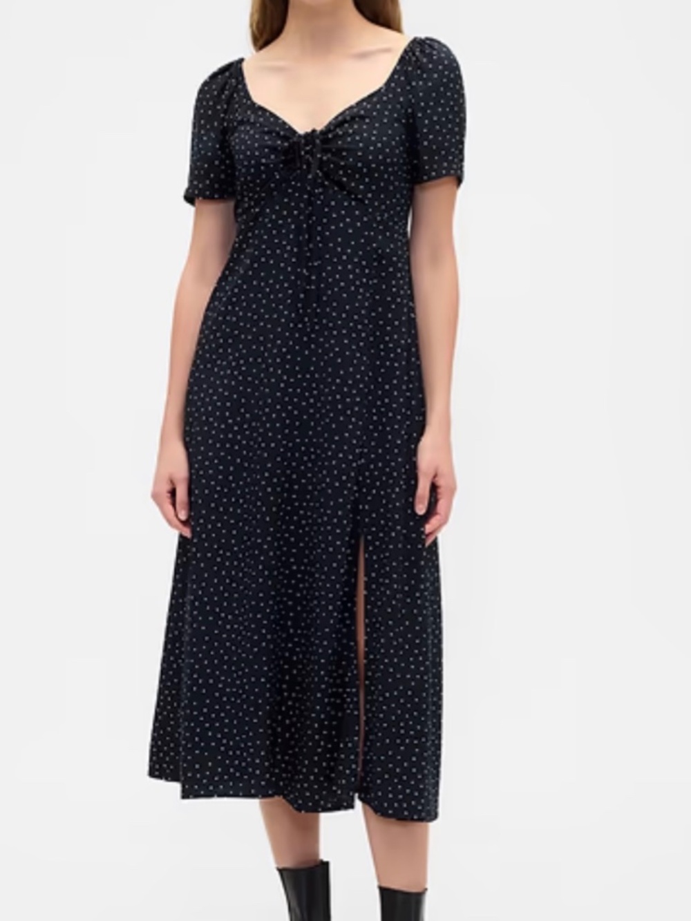GAP Black Polka Dot Puff Sleeve Midi Dress - Size M (Excellent Condition)